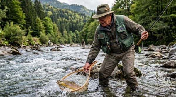 Pêcheur de truite dans un no kill dans l'Aude à Limoux